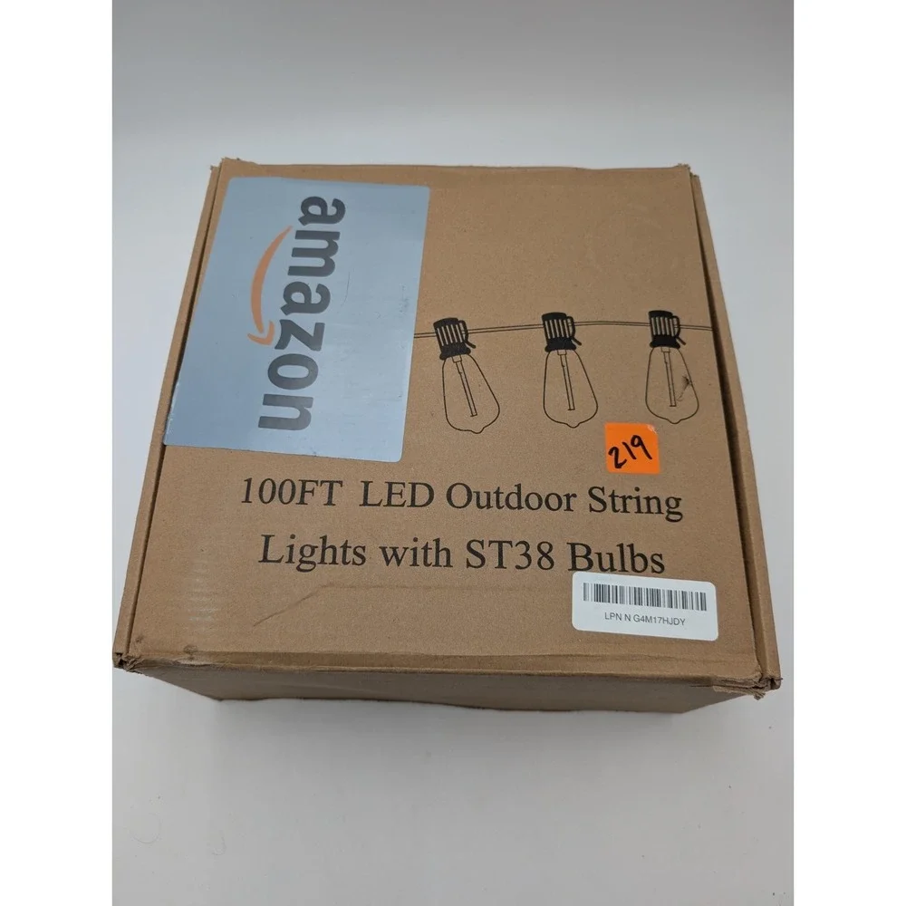 Brightever LED Outdoor String Lights 100' Patio Lighting w 52 Edison Bulbs